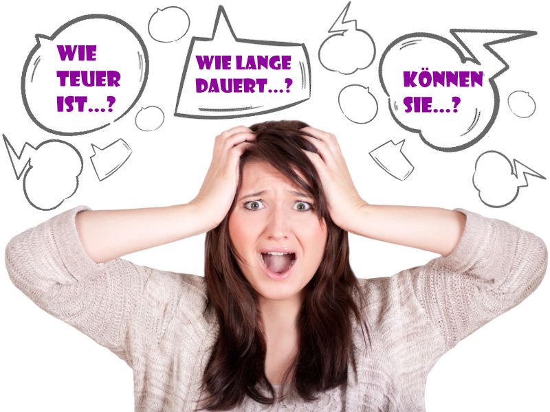 Eine Person wird mit Fragen genervt.